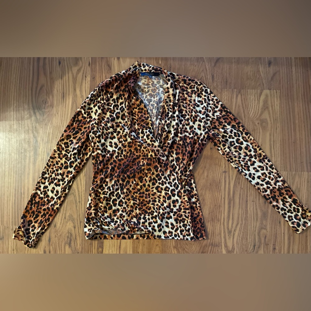 RACHEL Rachel Roy Leopard Print Surplice Women's Top - Brown Multi